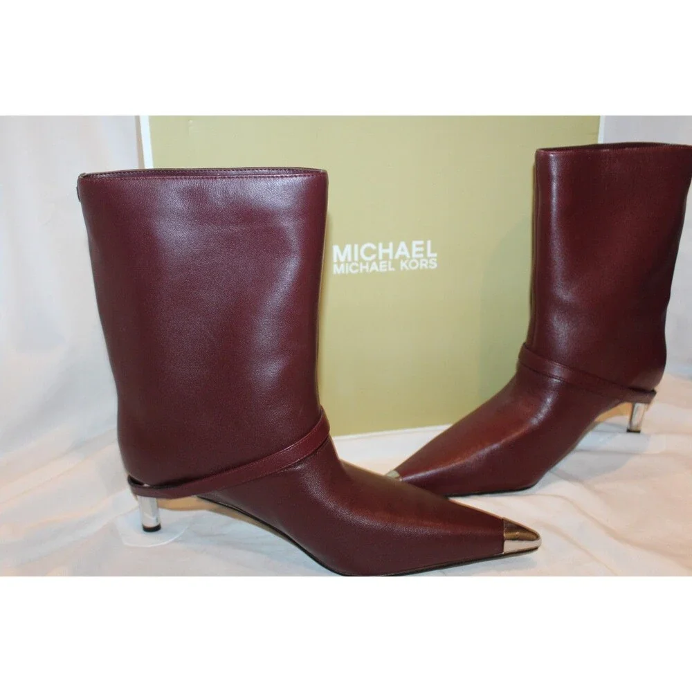 Michael Kors Women's Kasia Leather Buckle Booties Oxblood Red NIB $255 SZ 8.5